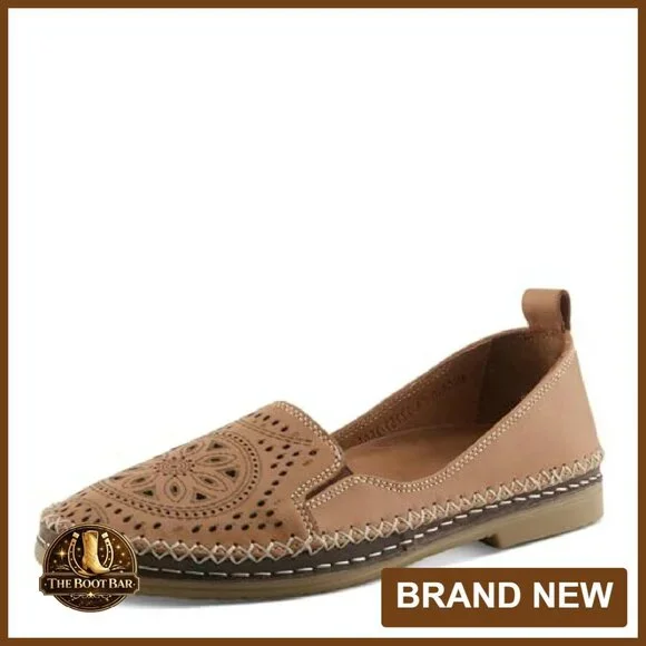 Leather Loafers Slip-On Laser Cutout Elastic Goring Lightweight Sole
